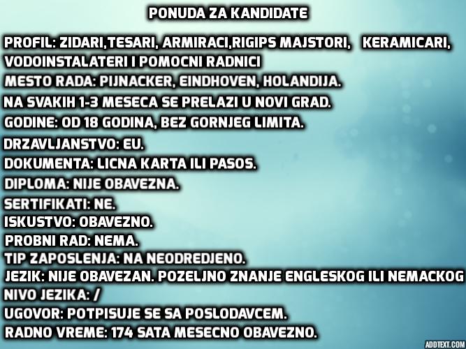 Potreban zidar (SRB,BIH pasos) za rad u Holandiji.